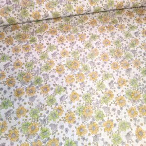 Popelín Žlutozelené kytičky