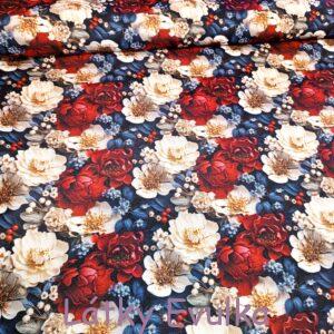 Kočárkovina Modré, červené a bílé květiny