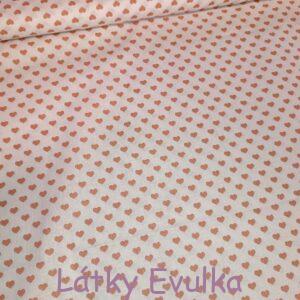 Plátno STARORŮŽOVÁ SRDÍČKA NA BÍLÉ