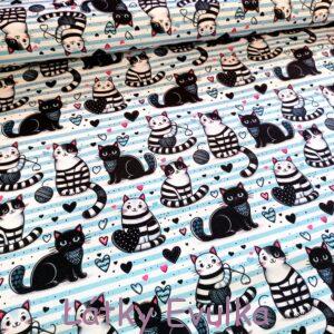 Kočárkovina Kočičky modrobílý proužek