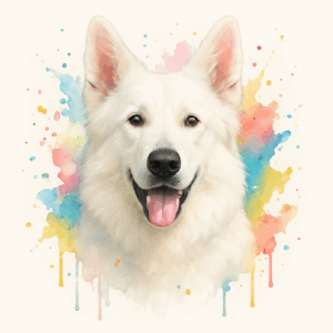 PANEL BÍLÝ ŠVÝCARSKÝ OVČÁK VODOVKOVÉ POZADÍ