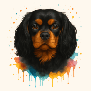 PANEL KAVALÍR KING CHARLES ŠPANĚL ČERNOHNĚDÝ VODOVKOVÉ POZADÍ