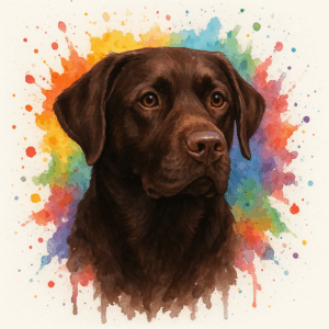 PANEL LABRADORSKÝ RETRÍVR ČOKOLÁDOVÝ VODOVKOVÉ POZADÍ