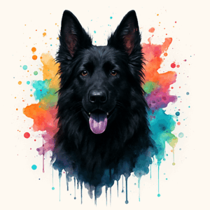 PANEL NĚMECKÝ OVČÁK DLOUHOSRSTÝ ČERNÝ VODOVKOVÉ POZADÍ