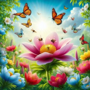 PANEL ROZKVETLÉ KVĚTINY S MOTÝLKY 2