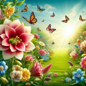 PANEL ROZKVETLÉ KVĚTINY S MOTÝLKY 3