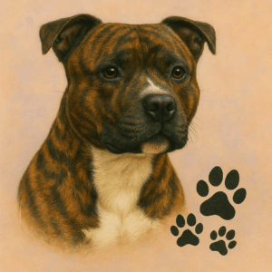 PANEL STAFORDŠÍRSKÝ BULTERIÉR ŽÍHANÝ S BÍLOU NÁPRSENKOU