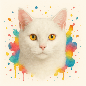 PANEL BÍLÁ KOČKA VODOVKOVÉ POZADÍ