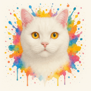 PANEL BRITSKÁ KOČKA BÍLÁ VODOVKOVÉ POZADÍ