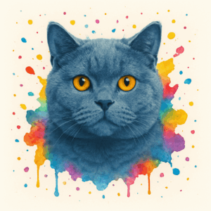 PANEL BRITSKÁ KOČKA MODRÁ VODOVKOVÉ POZADÍ