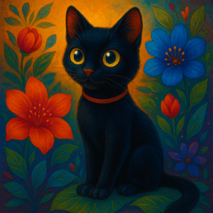 PANEL ČERNÁ KOČKA V KVĚTINÁCH 1