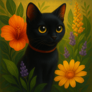 PANEL ČERNÁ KOČKA V KVĚTINÁCH 3