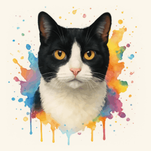 PANEL ČERNOBÍLÁ KOČKA VODOVKOVÉ POZADÍ