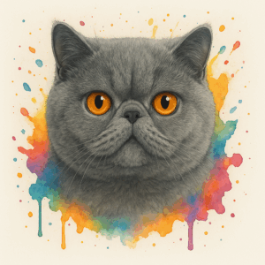 PANEL EXOTICKÁ KRÁTKOSRSTÁ KOČKA ŠEDÁ VODOVKOVÉ POZADÍ