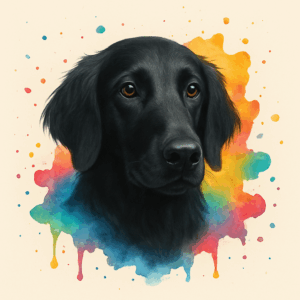PANEL FLAT COATED RETRIEVER VODOVKOVÉ POZADÍ