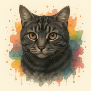 PANEL ŠEDO-MOURATÁ KOČKA VODOVKOVÉ POZADÍ