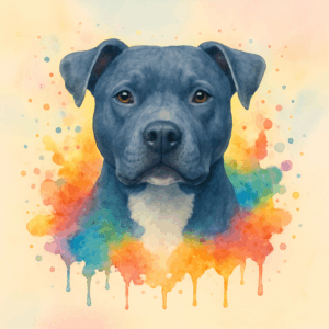 PANEL STAFORDŠÍRSKÝ BULTERIÉR MODRÝ S BÍLOU NÁPRSENKOU VODOVKOVÉ POZADÍ