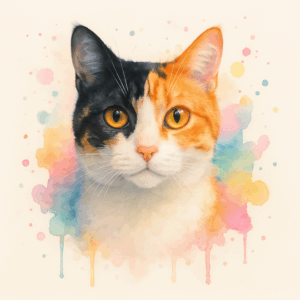 PANEL TŘÍBAREVNÁ KOČKA VODOVKOVÉ POZADÍ