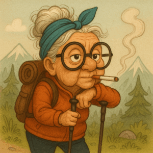 PANEL DŮCHODKYNĚ NA VÝŠLAPU S CIGARETOU