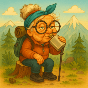 PANEL DŮCHODKYNĚ NA VÝŠLAPU S PLACATKOU