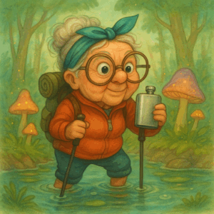 PANEL DŮCHODKYNĚ NA VÝŠLAPU S PLACATKOU VE VODĚ