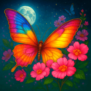 PANEL MOTÝL S KVĚTY BAREVNÝ