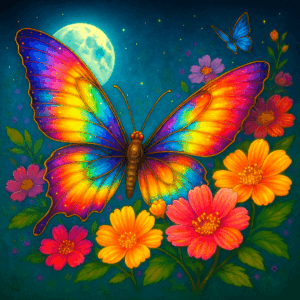 PANEL MOTÝL S KVĚTY DUHOVÝ