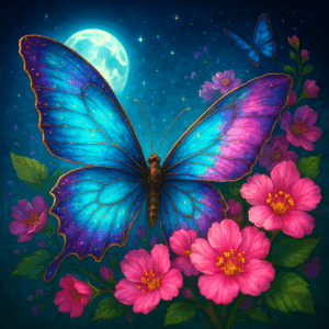 PANEL MOTÝL S KVĚTY MODRORŮŽOVÝ