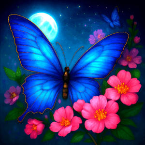 PANEL MOTÝL S KVĚTY MODRÝ