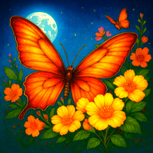 PANEL MOTÝL S KVĚTY ORANŽOVÝ