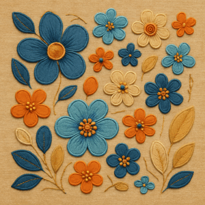 PANEL VYŠÍVANÉ JEANS KYTIČKY BÉŽOVÁ