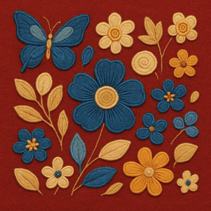 PANEL VYŠÍVANÉ JEANS KYTIČKY ČERVENÁ