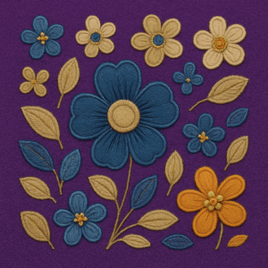 PANEL VYŠÍVANÉ JEANS KYTIČKY FIALOVÁ