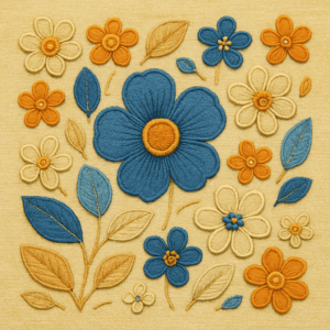 PANEL VYŠÍVANÉ JEANS KYTIČKY KRÉMOVÁ