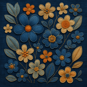 PANEL VYŠÍVANÉ JEANS KYTIČKY MODRÁ 1