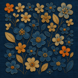 PANEL VYŠÍVANÉ JEANS KYTIČKY MODRÁ 2