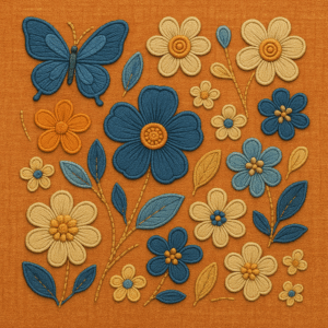 PANEL VYŠÍVANÉ JEANS KYTIČKY ORANŽOVÁ