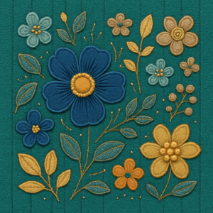 PANEL VYŠÍVANÉ JEANS KYTIČKY PETROLEJ