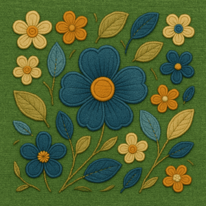 PANEL VYŠÍVANÉ JEANS KYTIČKY ZELENÁ