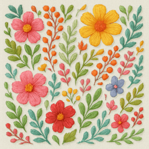 PANEL VYŠÍVANÉ KYTIČKY SVĚTLÝ PODKLAD 1