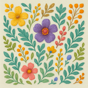 PANEL VYŠÍVANÉ KYTIČKY SVĚTLÝ PODKLAD 2