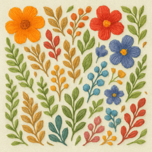 PANEL VYŠÍVANÉ KYTIČKY SVĚTLÝ PODKLAD 3