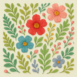 PANEL VYŠÍVANÉ KYTIČKY SVĚTLÝ PODKLAD 4