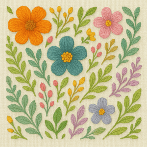 PANEL VYŠÍVANÉ KYTIČKY SVĚTLÝ PODKLAD 5