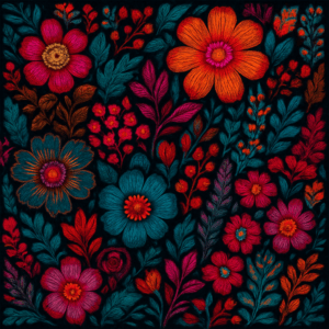 PANEL VYŠÍVANÉ KYTIČKY TMAVÝ PODKLAD 1