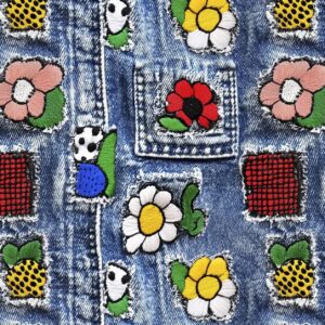 Kočárkovina Jeans květinové nášivky