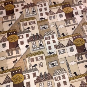 Plátno Domečky a kočky - béžová