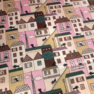 Plátno Domečky a kočky - růžová