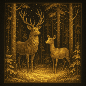 PANEL NOČNÍ LES - JELEN S LANÍ