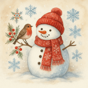 PANEL SNĚHULÁK S PTÁČKEM